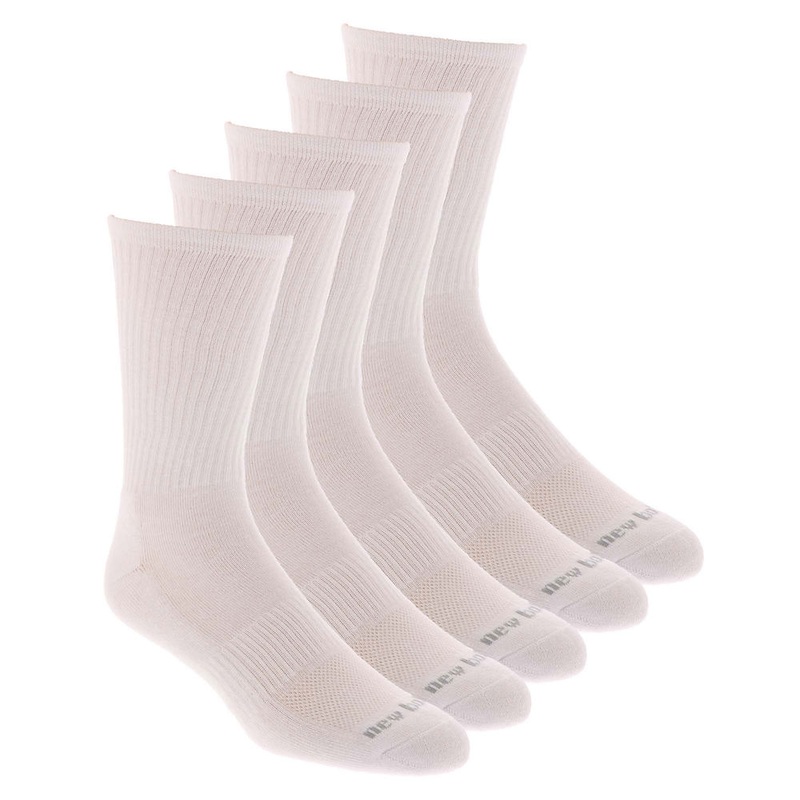 New Balance Mens Crew Socks  5 PACK White ONE SIZE