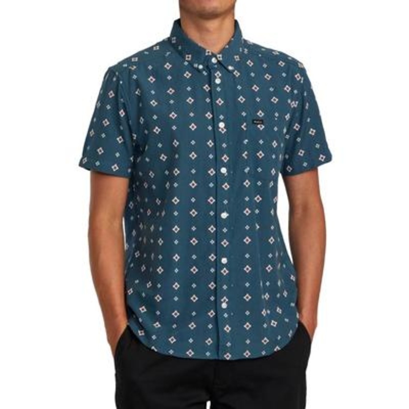 RVCA Mens Thatll Do Dobby Short Sleeve Button Down Shirt Small  Duck Blue