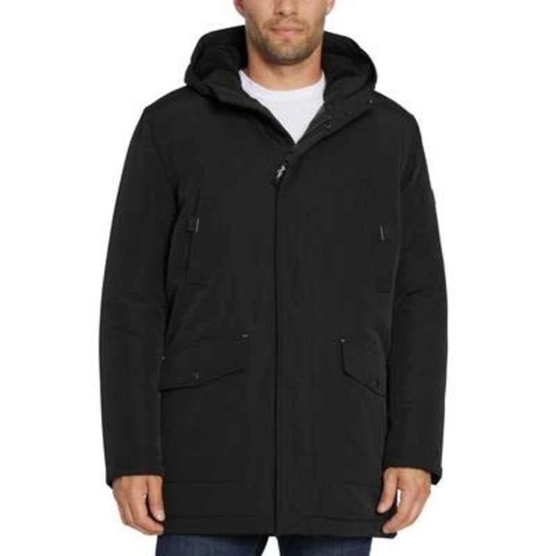 Sean John Men's Faux Shearling Trim Parka Coat Medium Black
