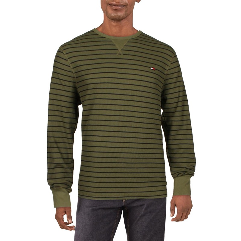 Tommy Hilfiger Men's Thermal Waffle Knit Striped Ranger Shirt Large