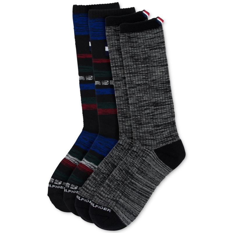 Tommy Hilfiger Mens 2-Pack Stripe Cushioned Crew Socks Oxford Grey One Size