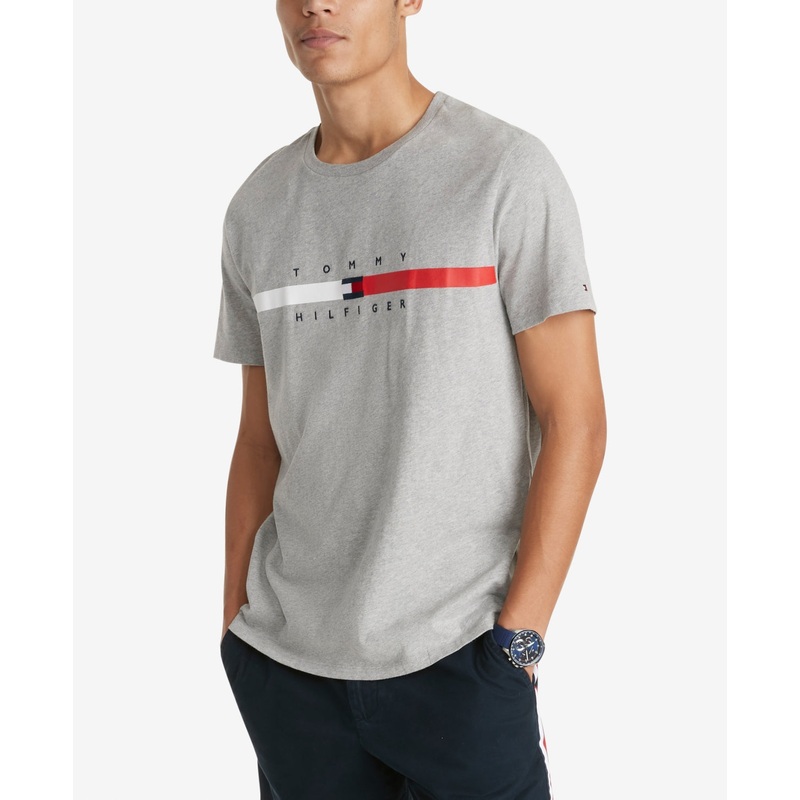 Tommy Hilfiger Mens Big Tall Short Sleeve Crewneck T Shirt Grey Heather XLT