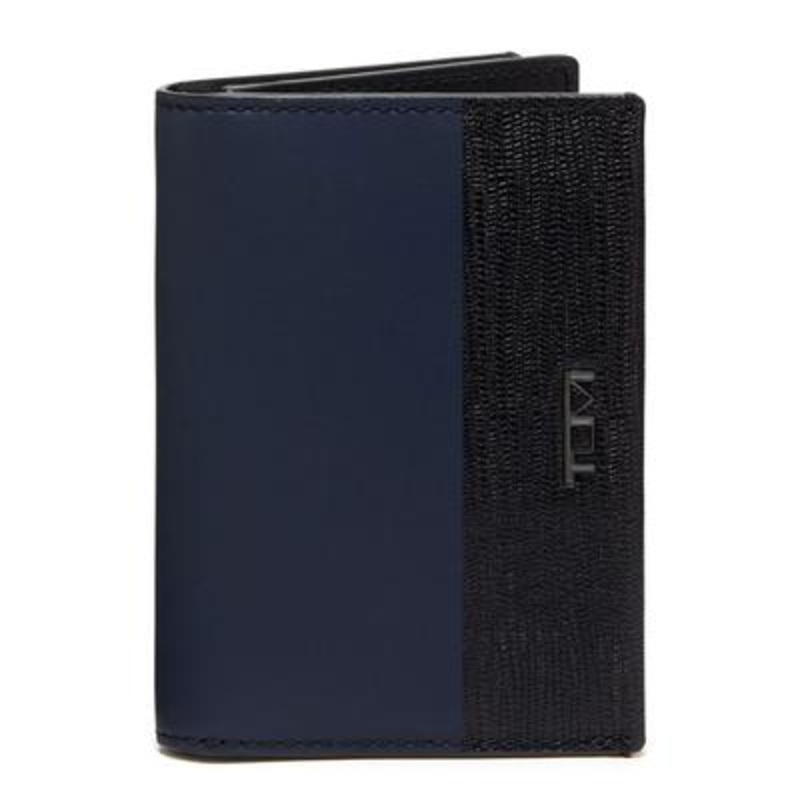Tumi Gusseted Card Case Wallet Navy Blue Black