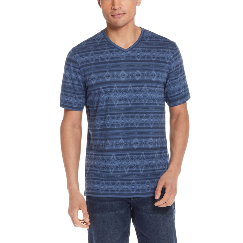 Weatherproof Vintage Men's V Neck Short Sleeve Printed T Shirt Blue Small