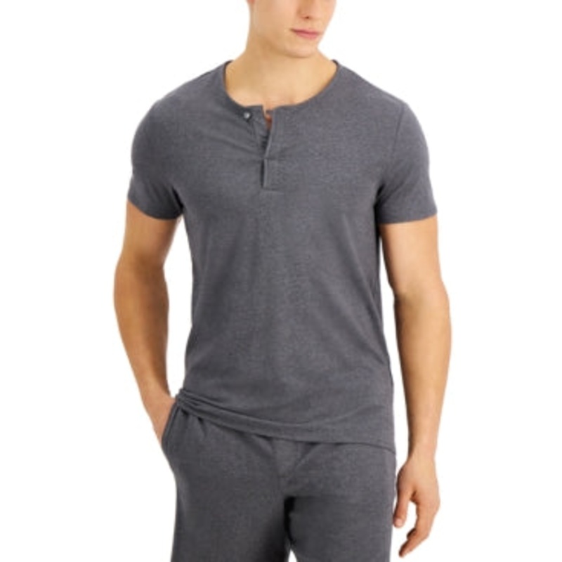 Alfani Men's Quick Dry Split Neck Pajama Shirt Charcoal Heather Grey XXL
