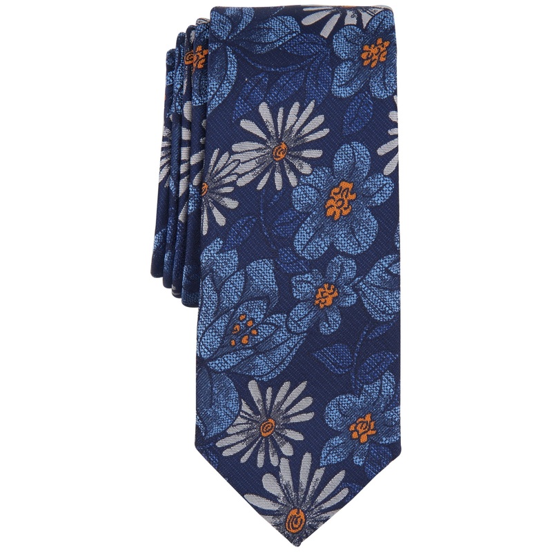 Bar Iii Men's Saville Floral Tie  Navy Blue Necktie