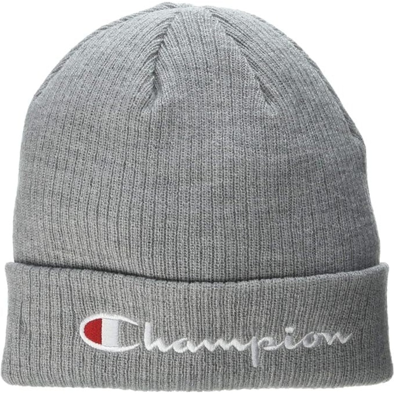 Champion Mens Script-Logo Beanie Hat Grey