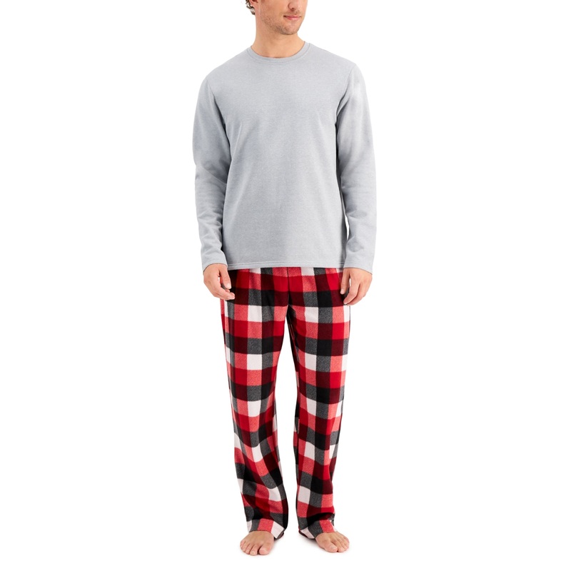 Club Room Men's Fleece Shirt Pajama Pants Set Red Buffalo Check XL