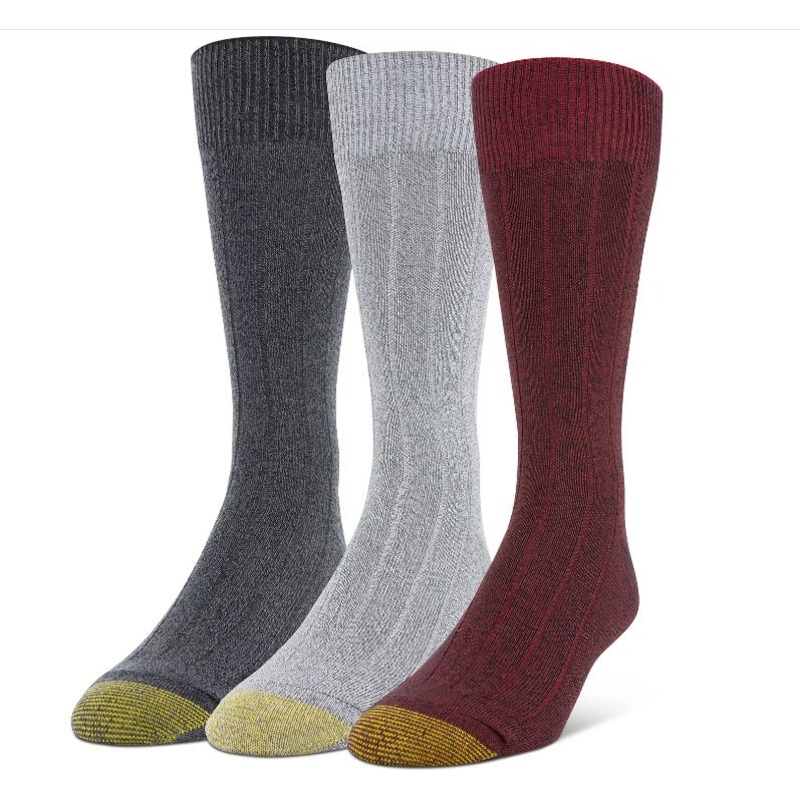 Gold Toe Mens Nantucket Rib Crew Socks Size 6 - 12 Red Grey
