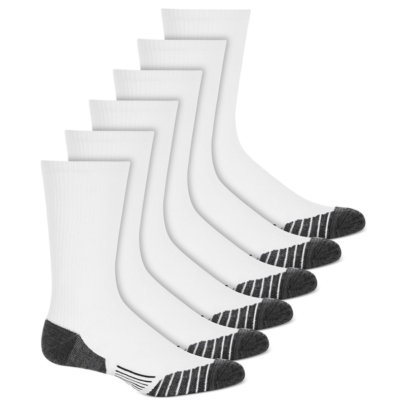 ID Ideology Mens 6 Pk Rapidry Crew Socks White One Size