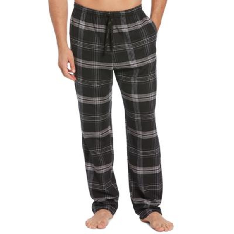 Perry Ellis Men's Flannel Windowpane Pajama Pants Black Small