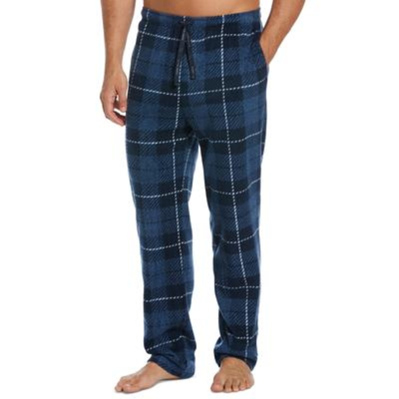 Perry Ellis Mens Portfolio Plaid Textured Fleece Pajama Pants Blue Small