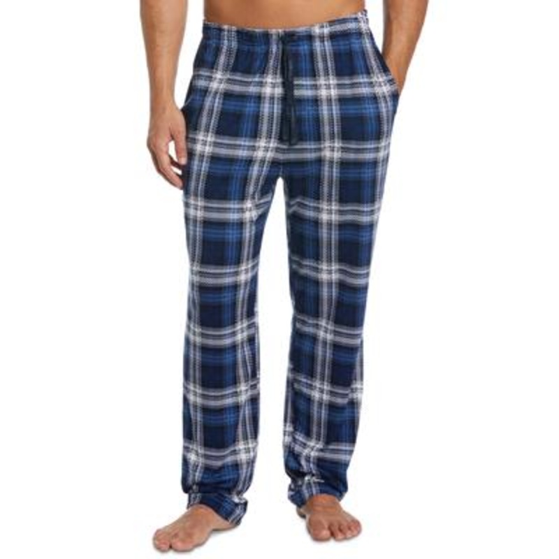 Perry Ellis Portfolio Mens Windowpane Plaid Pajama Bottoms Dark Blue Medium