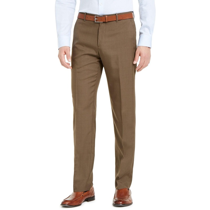 Perry Ellis Portfolio Modern-Fit Performance Plaid Dress Pants 30 x 30 Brown