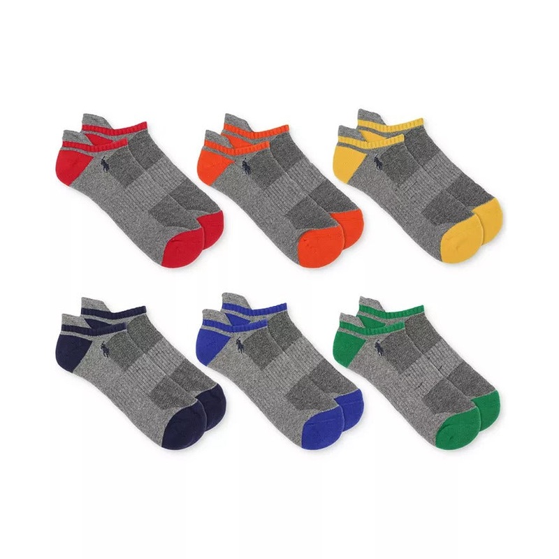 POLO RALPH LAUREN Men's 6-Pk. Performance Tipped Low Cut Socks Grey