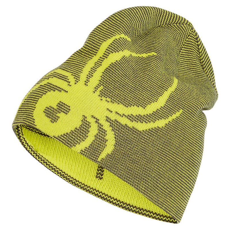 Spyder Mens Reversible Innsbruck Citron Green Beanie Hat ONE SIZE