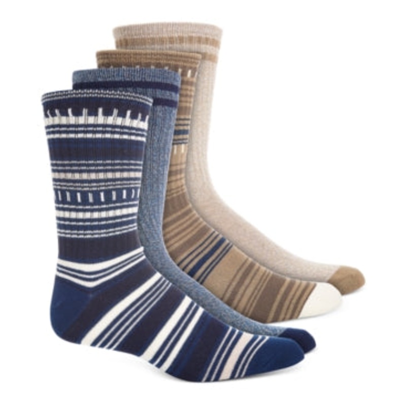Sun + Stone 4 Pk Stripe Crew Socks Tan Blue One Size