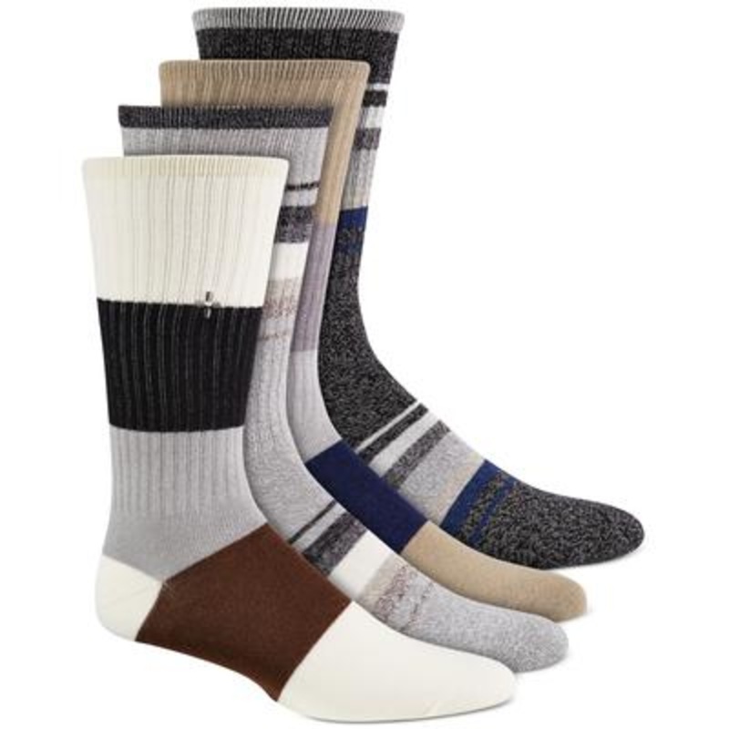 Sun + Stone Mens Printed Crew Socks 4 pack Brown One Size