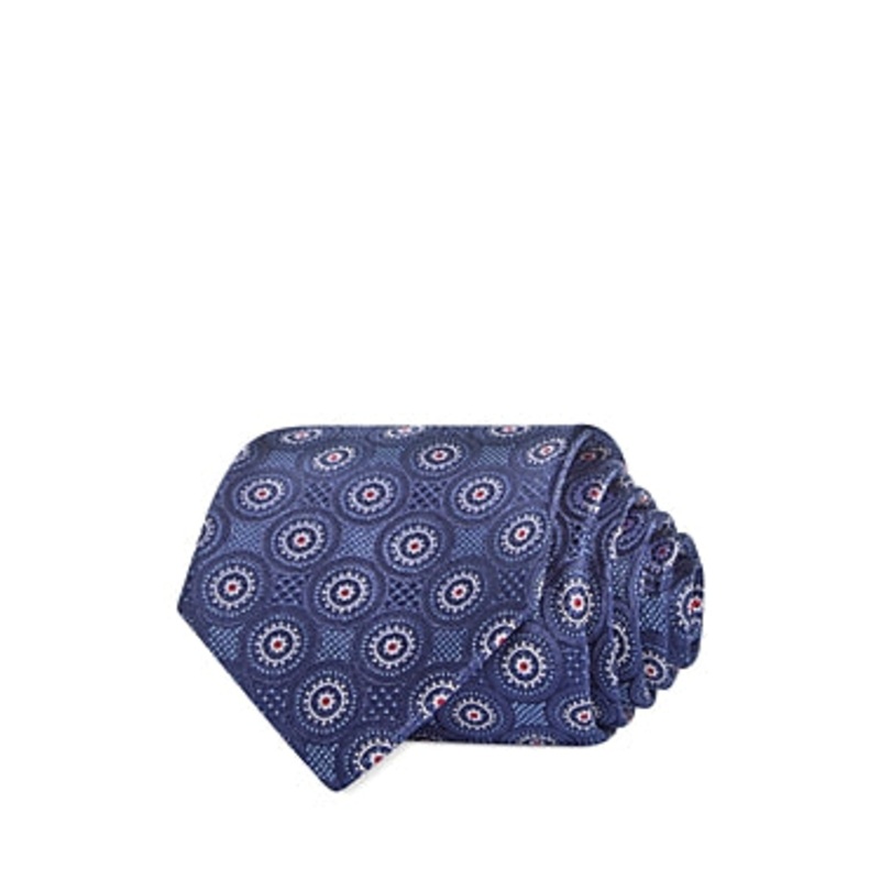 The Men's Store  Large Medallion Silk Classic Tie Blue Necktie