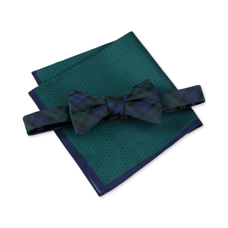 Tommy Hilfiger Holiday Plaid Bow Tie Navy Blue  Green Necktie