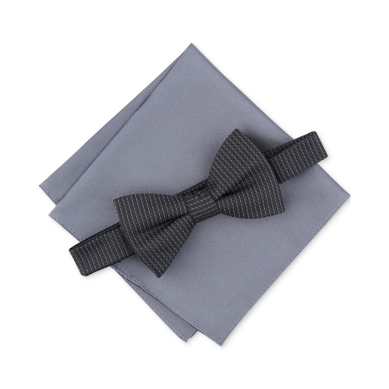 Alfani Men's Ludlow Textured Bow Tie & Pocket Square Set Black
