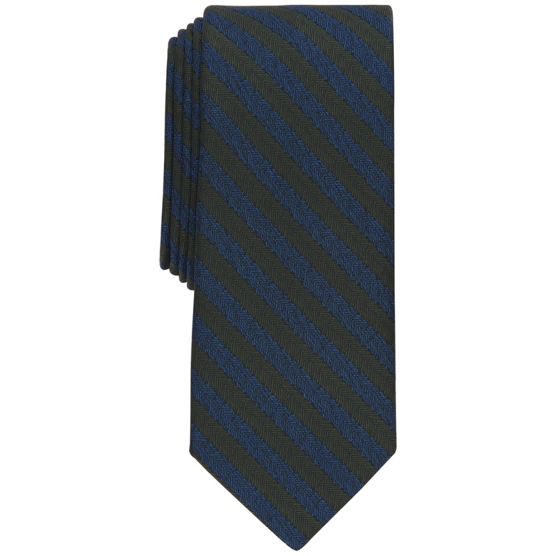 Bar Iii Men's Cruiser Skinny Herringbone Stripe Tie Blue Hunter Green Necktie