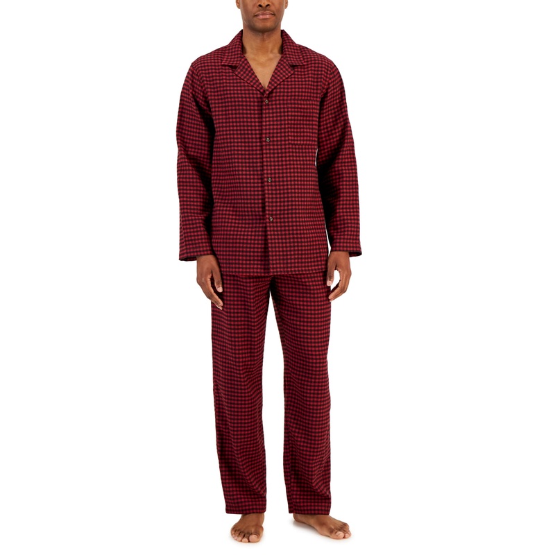 Club Room Men's 2 Pc Pajama Set Red Black Flannel Shirt and Pants Medium