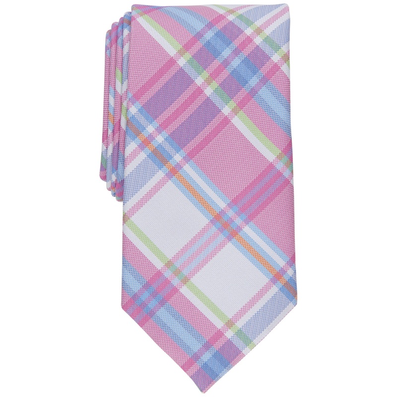 Club Room Men's Newbern Plaid Tie Pink Blue Yellow Necktie