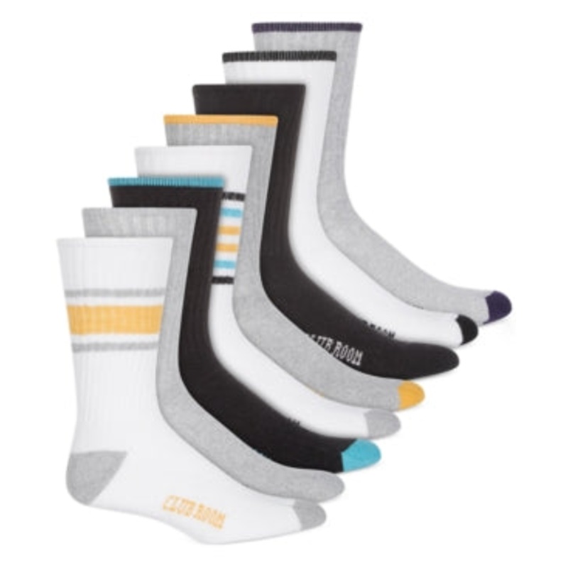 Club Room Mens Crew Socks 8-Pack Yellow White Black One Size