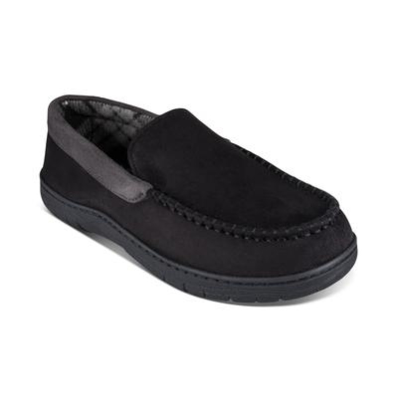 HAGGAR Men's Faux-Suede Fleece-Lined Venetian House Slippers Black Large