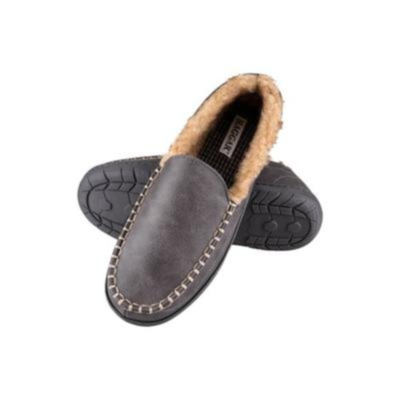 Haggar Men's Microsuede Fleece-Lined Grey Slippers Large 9.5-10.5