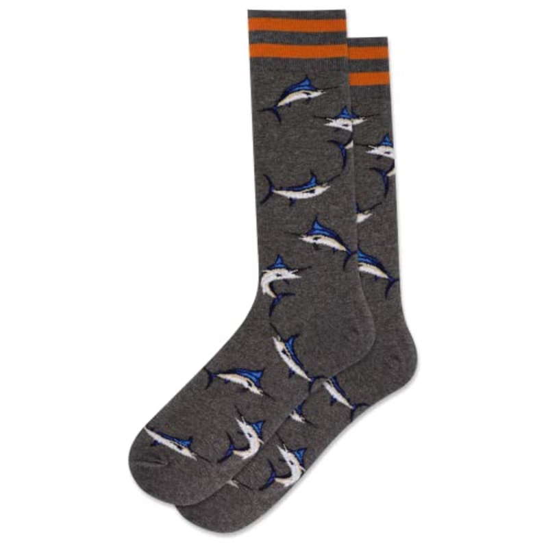 Hot Sox Mens Marlin Graphic Crew Socks Charcoal