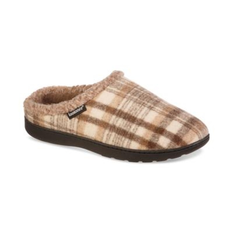 Isotoner Mens Plaid Hoodback Slipper BEIGE KHAKI Size 9.5 - 10.5