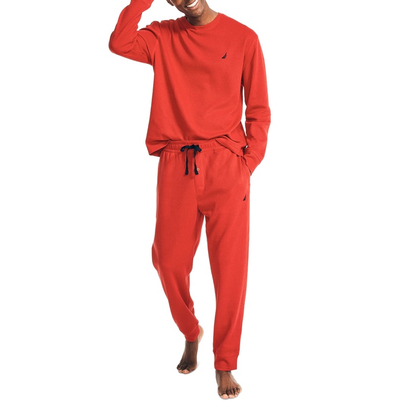 Nautica Men's Red Waffle Pajama Pants Set Medium
