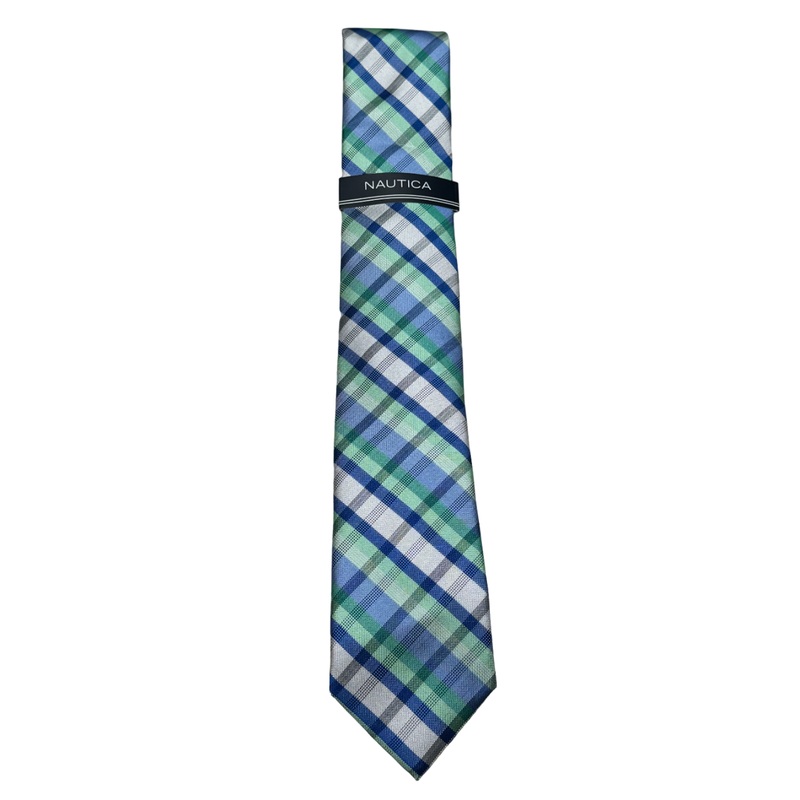 Nautica Mens Blue Green Plaid Necktie Tie
