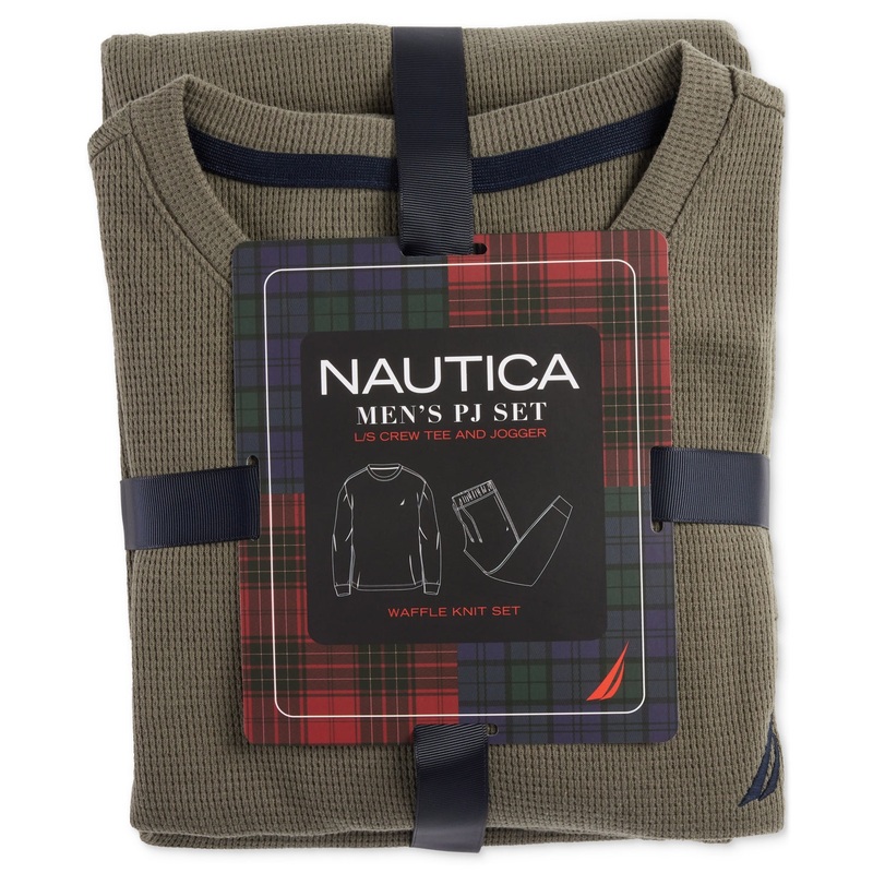 Nautica Mens Olive Green Waffle Pajama Set Large