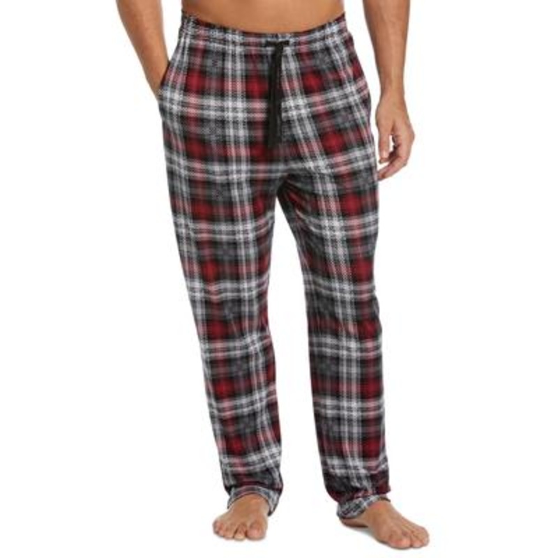 PERRY ELLIS PORTFOLIO Men's Windowpane Plaid Knit Pajama Pants Red Medium
