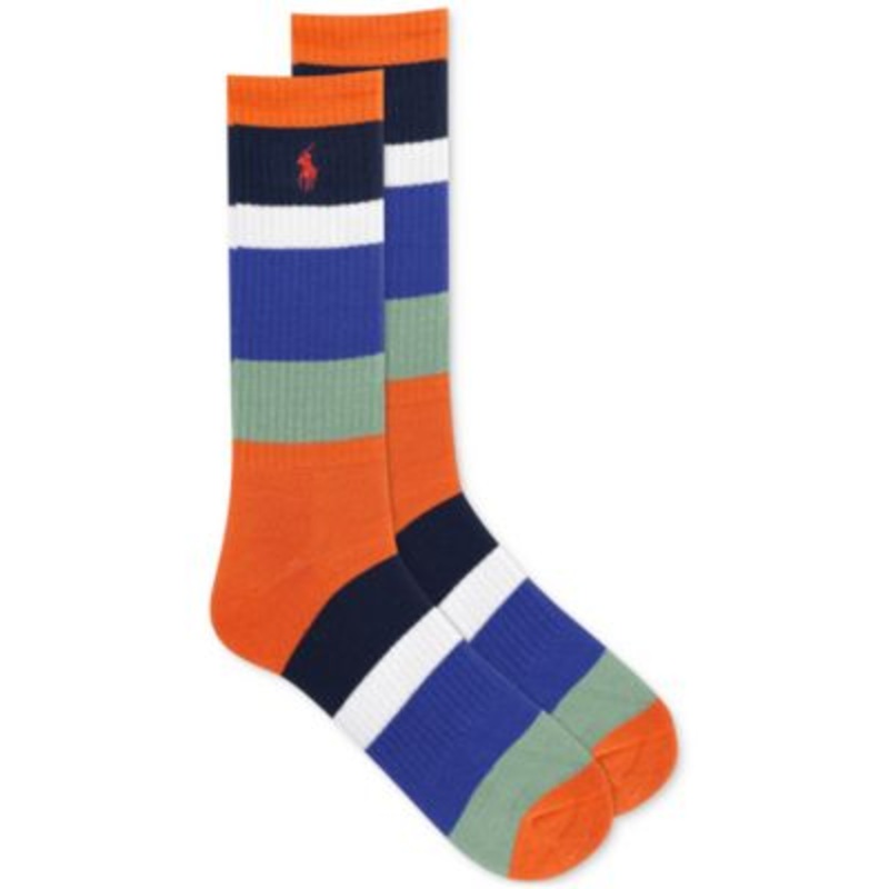 Polo Ralph Lauren Mens Classic Rugby Stripe Crew Socks Orange