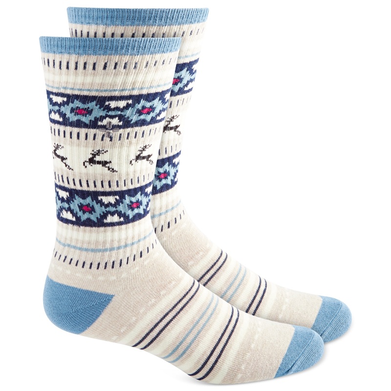 Sun + Stone Deer Fair Isle Fleece Lined Socks Tan Blue