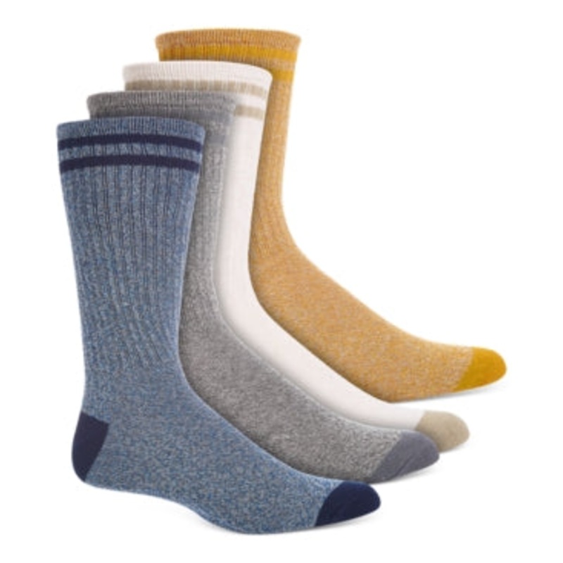 Sun Stone Men's  4 Pk. Double Stripe Crew Socks Brown Size 7 - 12
