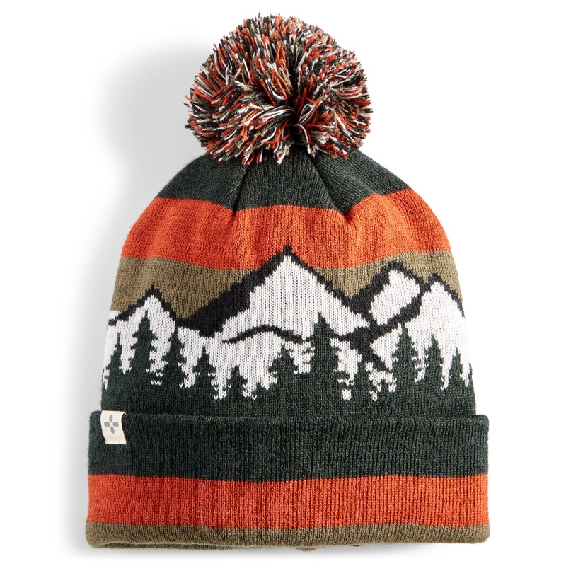 Sun Stone Mens Mountain Pom Beanie Hat Green Orange