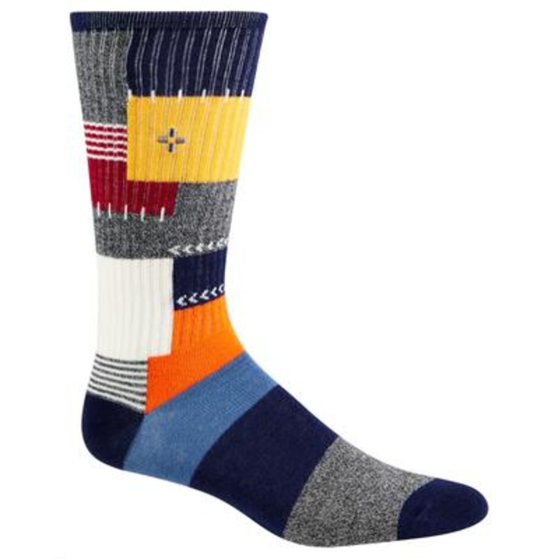 Sun + Stone Mens Novelty Crew Socks Blue Yellow Patchwork 7-12