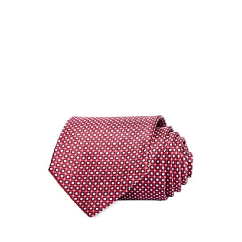 The Men's Store  Floral Grid Silk Classic Tie Red Necktie