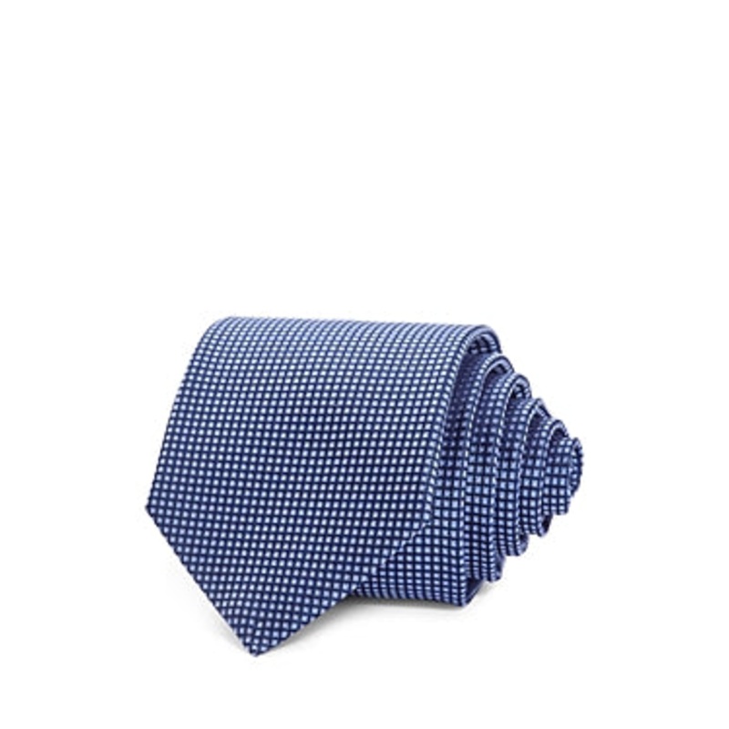The Men's Store  Woven Micro Square Neat Silk Classic Tie Blue Necktie