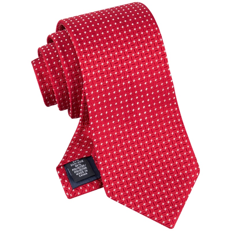 Tommy Hilfiger Mens Necktie Red Natte Grid Tie