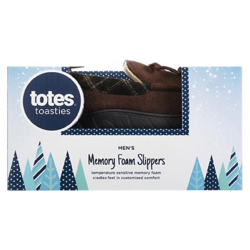 Totes Men's Microterry Moccasin Slippers Memory Foam Brown Size Large 9 - 10
