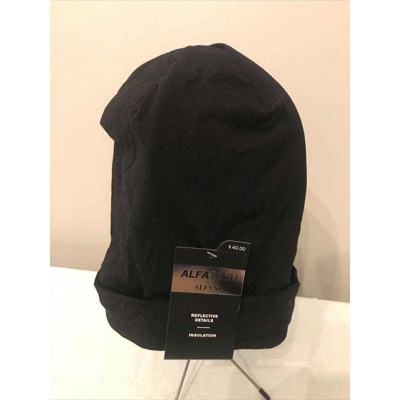 Alfani Mens Solid Black Grey Beanie Hat ONE SIZE