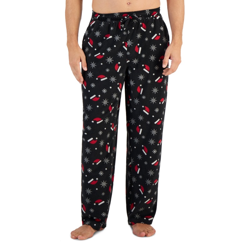 Club Room Men's Fair Isle Fleece Sleepwear Pajama Pants Black Combo Large