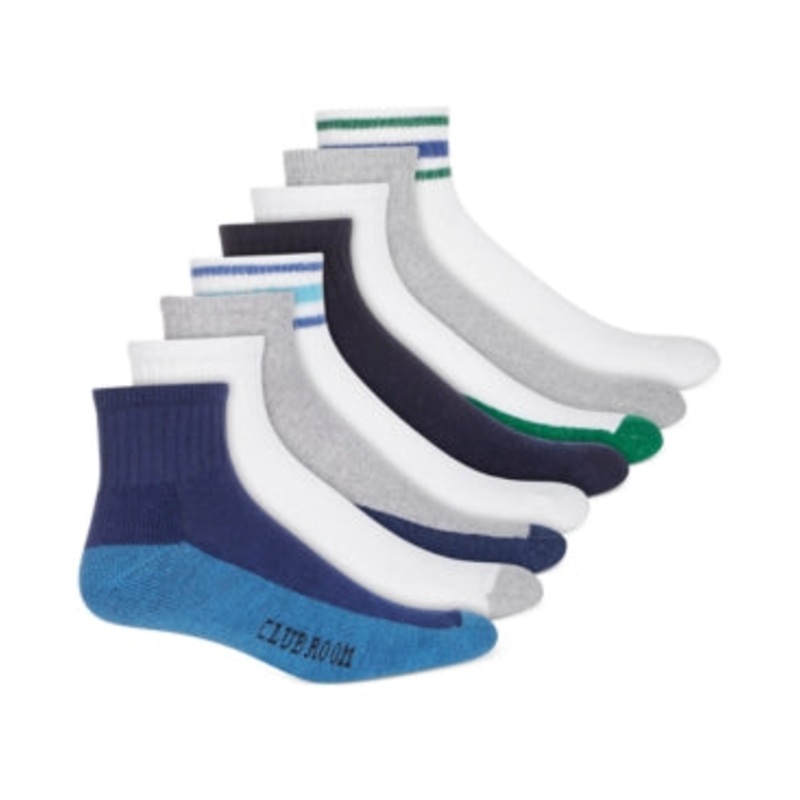 Club Room Mens Ankle Socks 8-Pack Green Blue White One Size