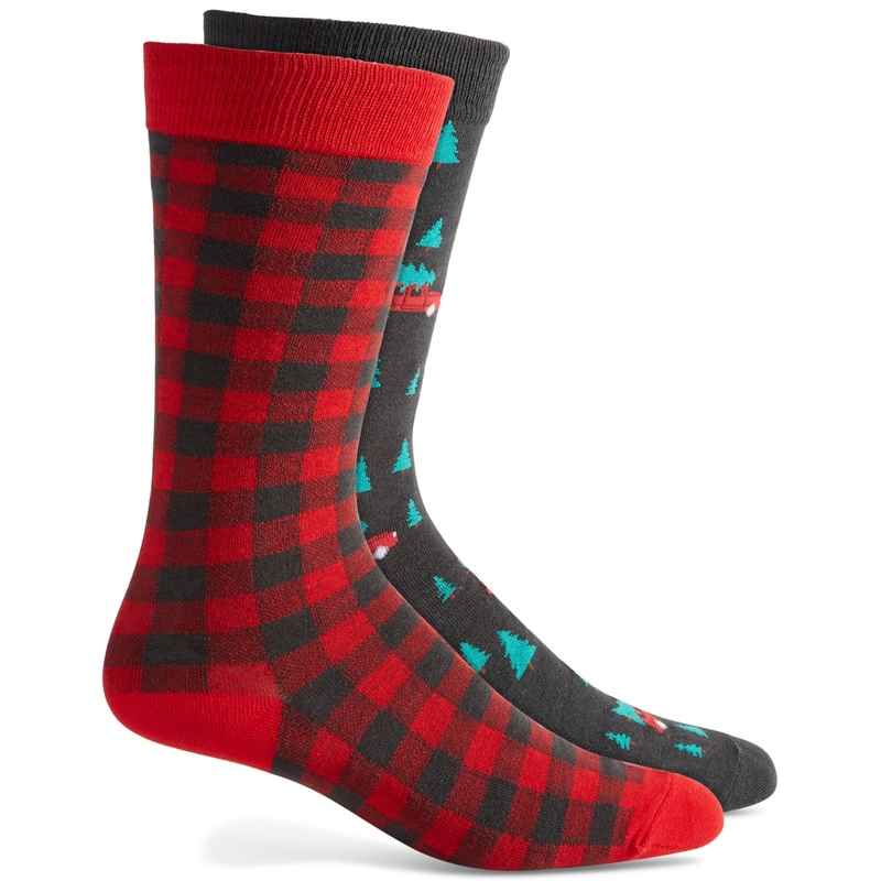 Club Room Mens Holiday Snowflake Fair Isle Crew Socks Black Red Green